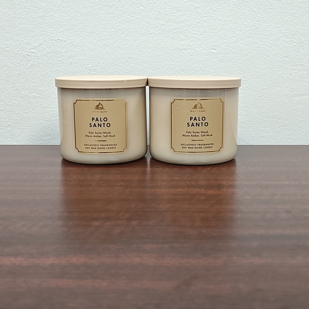 Bath & Body Works White Barn "PALO SANTO" 3-Wick Candles - Set of 2 - Picture 2 of 4